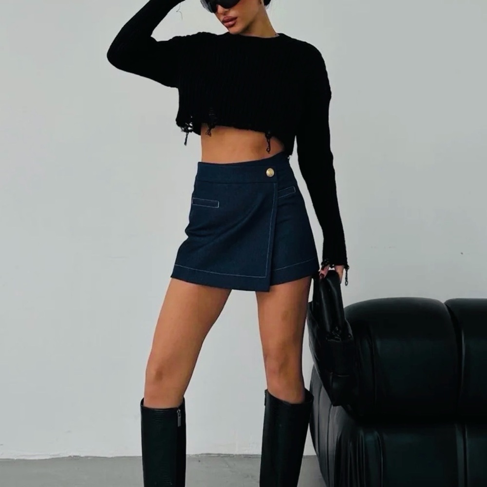 Wrap Denim Mini Skort